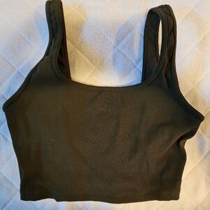 OFFLINE By Aerie Ribbed Square Neck Longline Sports Bra, Black, Size Medium